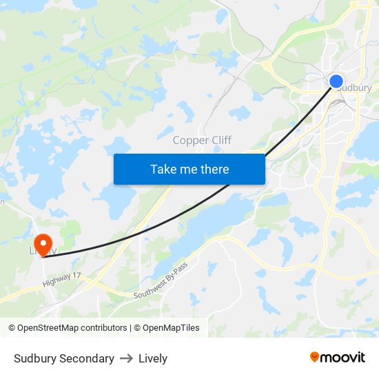 Sudbury Secondary to Lively map
