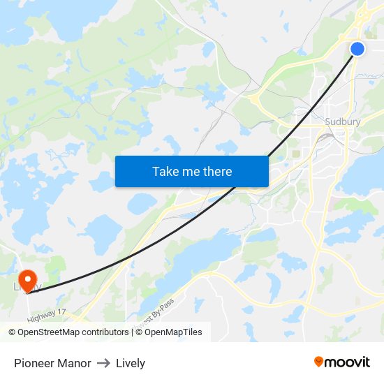 Pioneer Manor to Lively map
