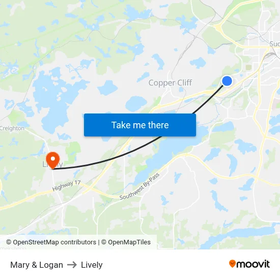 Mary & Logan to Lively map