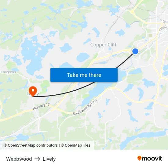 Webbwood to Lively map