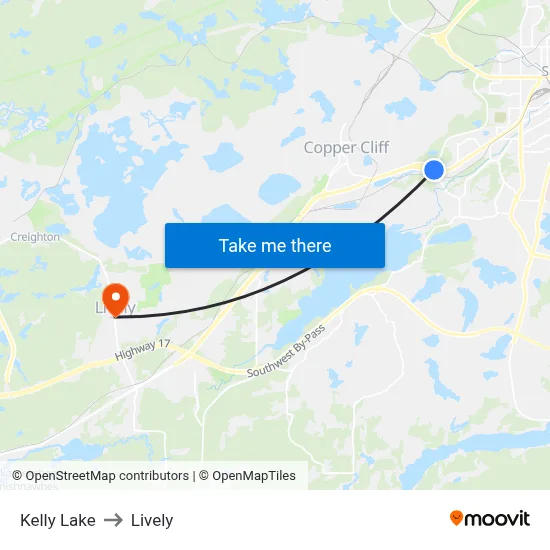 Kelly Lake to Lively map