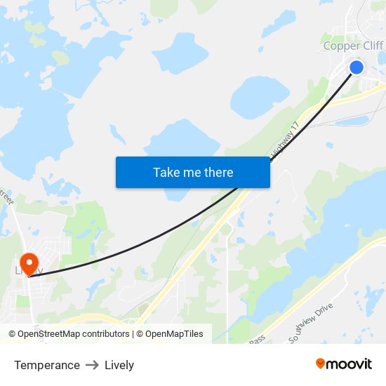 Temperance to Lively map