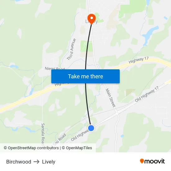 Birchwood to Lively map