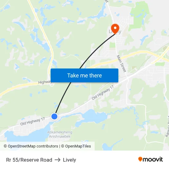 Rr 55/Reserve Road to Lively map
