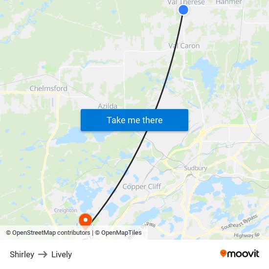 Shirley to Lively map