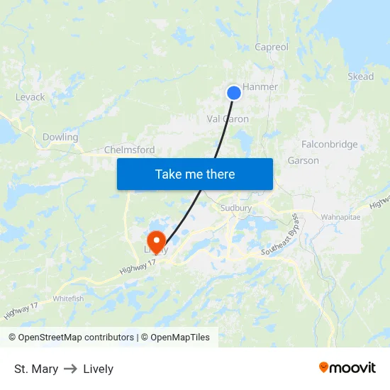 St. Mary to Lively map