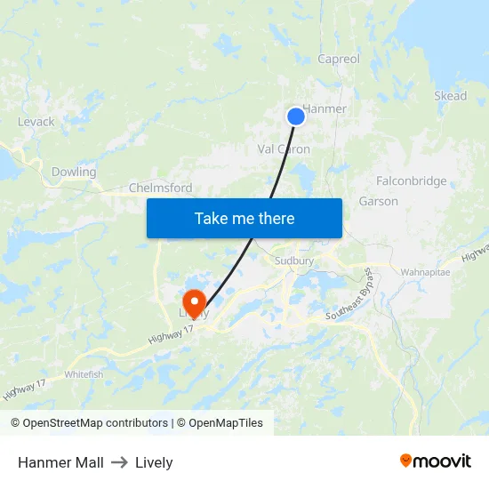 Hanmer Mall to Lively map