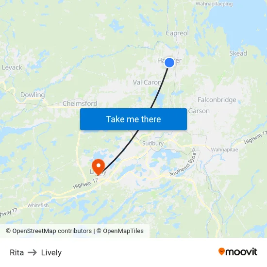 Rita to Lively map