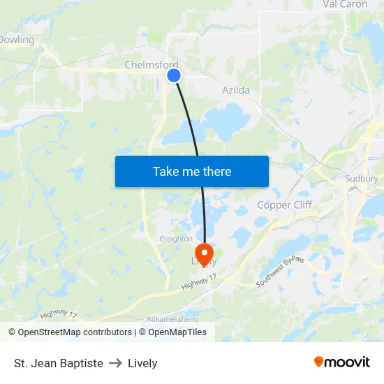 St. Jean Baptiste to Lively map