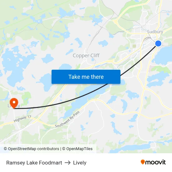 Ramsey Lake Foodmart to Lively map