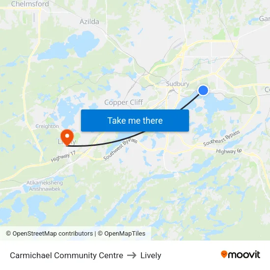 Carmichael Community Centre to Lively map
