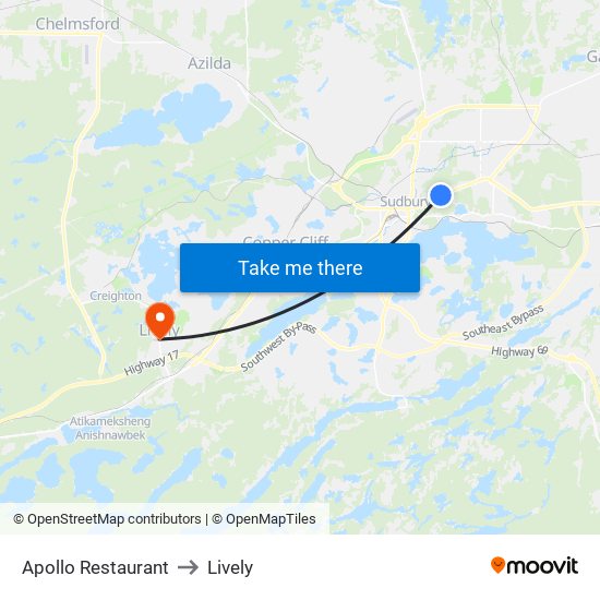 Apollo Restaurant to Lively map