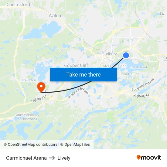 Carmichael Arena to Lively map