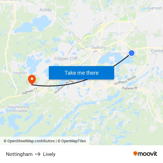 Nottingham to Lively map