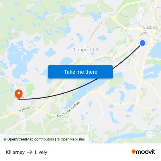 Killarney to Lively map