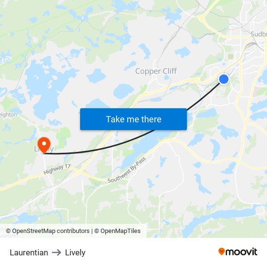 Laurentian to Lively map