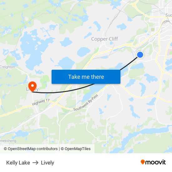 Kelly Lake to Lively map