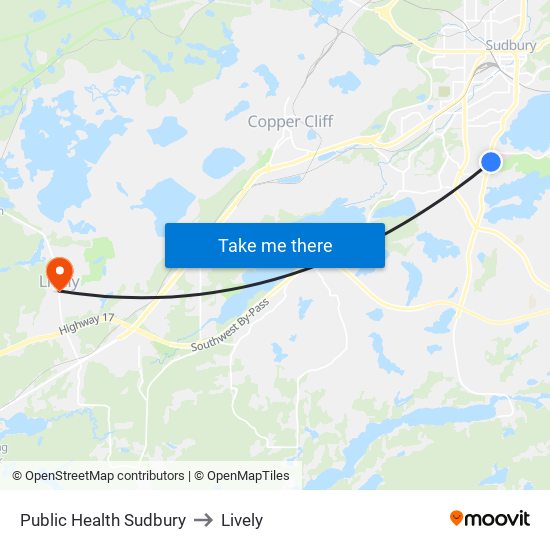 Public Health Sudbury to Lively map