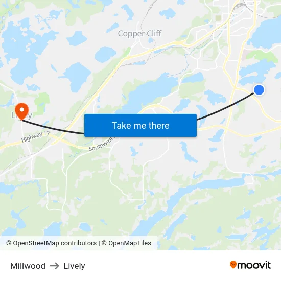 Millwood to Lively map