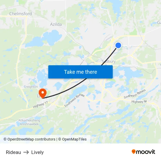 Rideau to Lively map