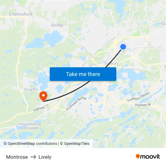 Montrose to Lively map