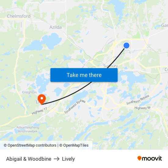 Abigail & Woodbine to Lively map