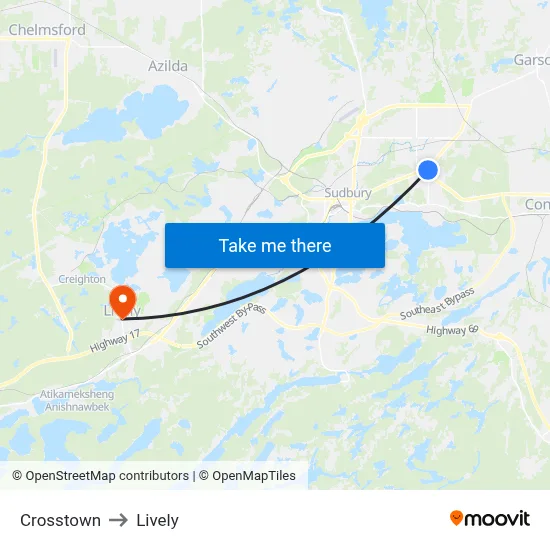 Crosstown to Lively map