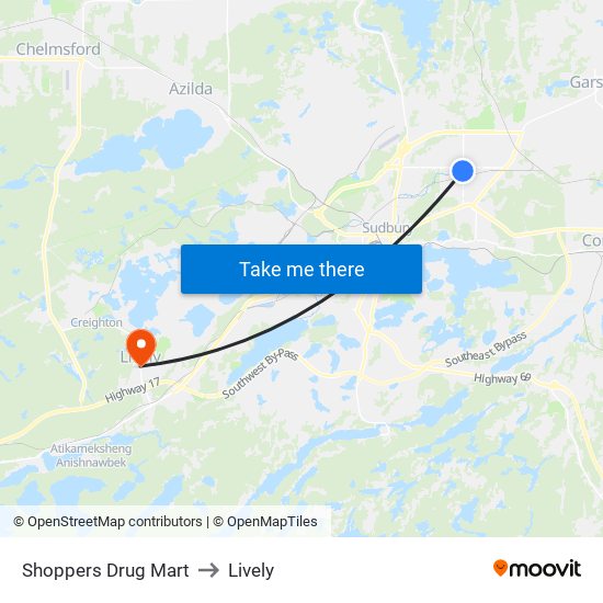 Shoppers Drug Mart to Lively map