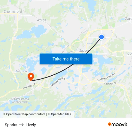 Sparks to Lively map