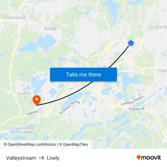 Valleystream to Lively map
