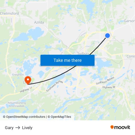 Gary to Lively map