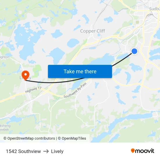 1542 Southview to Lively map