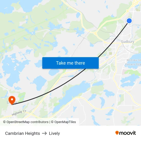 Cambrian Heights to Lively map