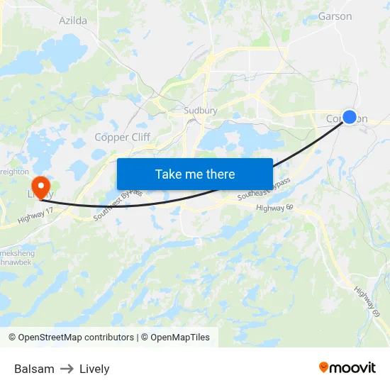 Balsam to Lively map