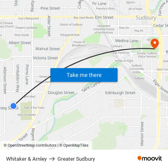 Whitaker & Arnley to Greater Sudbury map