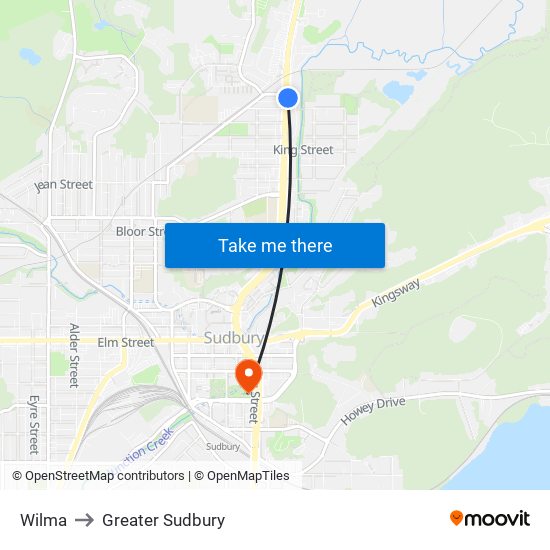 Wilma to Greater Sudbury map