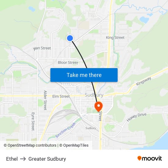 Ethel to Greater Sudbury map