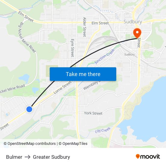 Bulmer to Greater Sudbury map