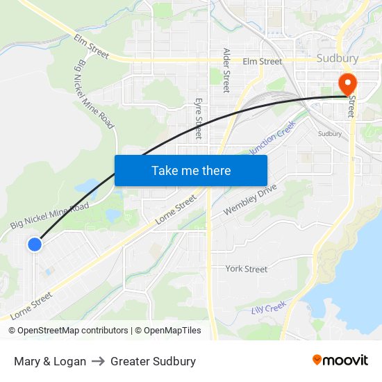 Mary & Logan to Greater Sudbury map