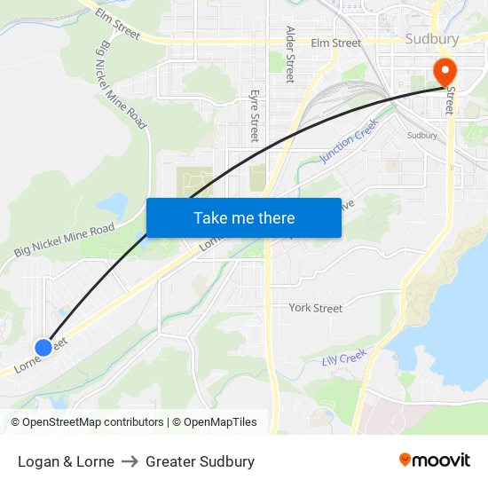 Logan & Lorne to Greater Sudbury map