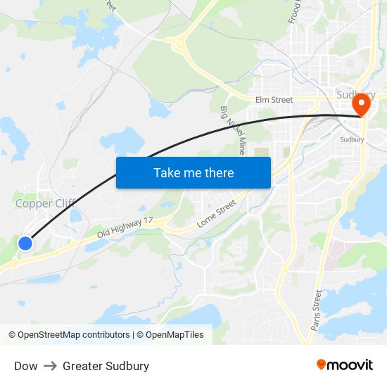 Dow to Greater Sudbury map