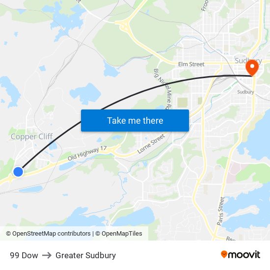 99 Dow to Greater Sudbury map