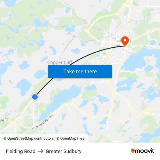 Fielding Road to Greater Sudbury map