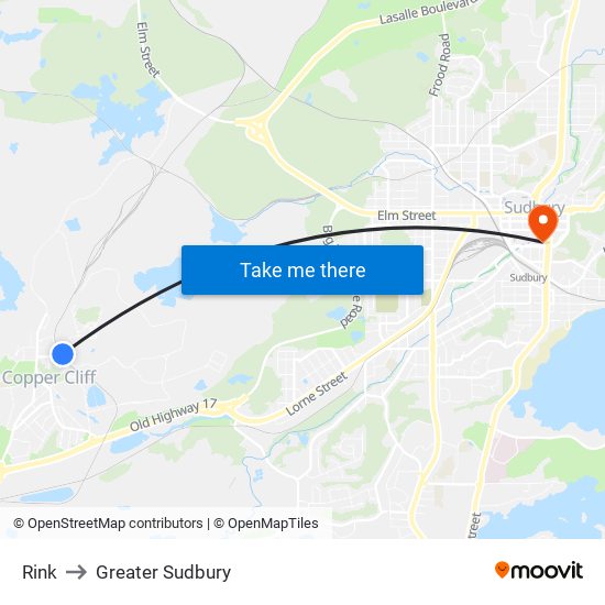 Rink to Greater Sudbury map