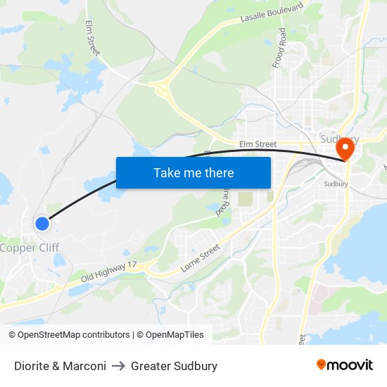 Diorite & Marconi to Greater Sudbury map