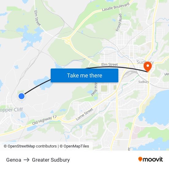 Genoa to Greater Sudbury map