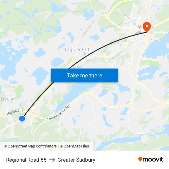 Regional Road 55 to Greater Sudbury map