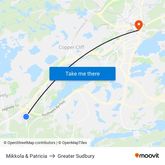 Mikkola & Patricia to Greater Sudbury map