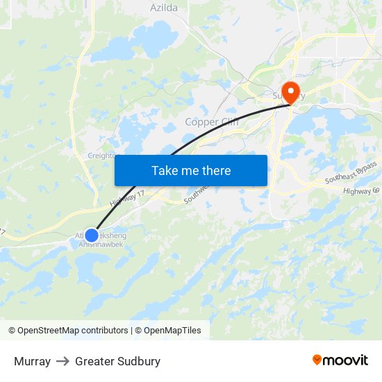 Murray to Greater Sudbury map