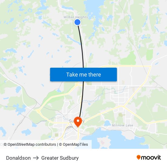Donaldson to Greater Sudbury map